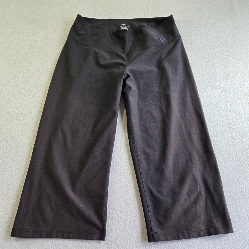 Nike Dri-FIT Pants Womens Medium Black Purple Wide Leg Crop Athletic RN56323